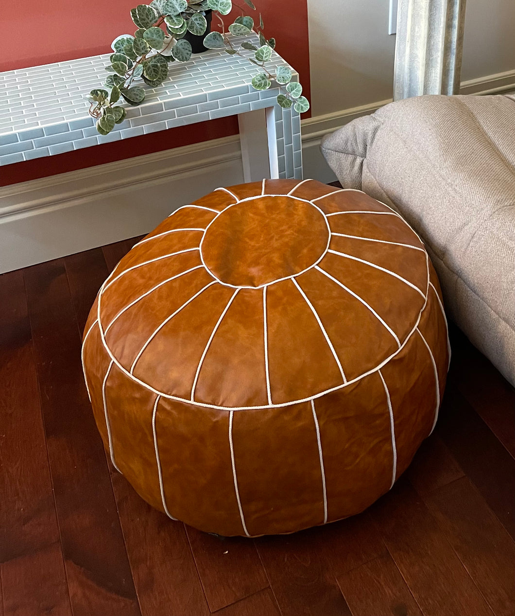 Brown faux-Leather Floor Pouf