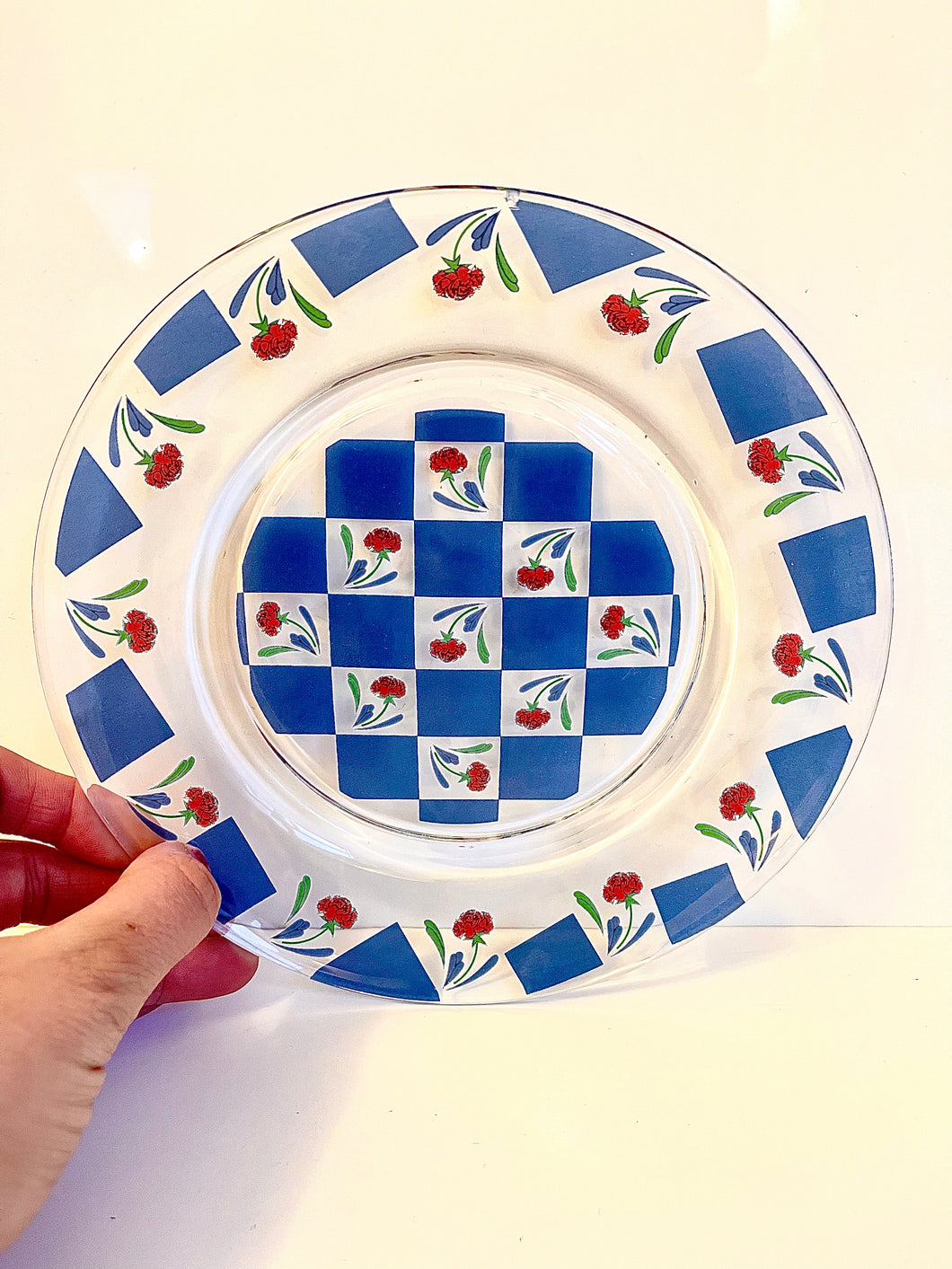 Vintage Checkered Floral Plate